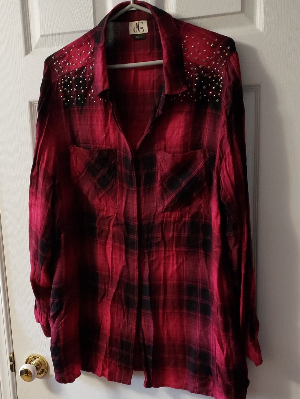 Red Plaid Studded Tunic Shirt